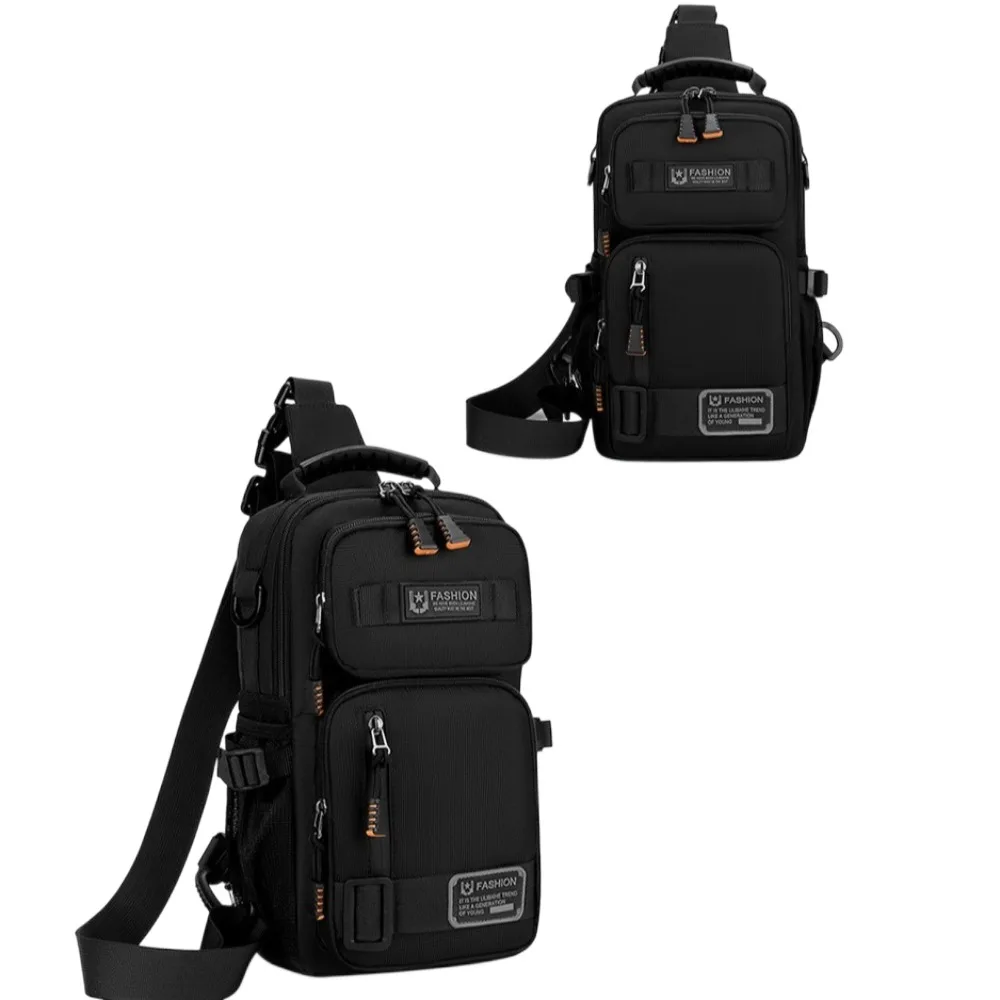 Portable Multi Pockets Men Chest Bag Cloth Shoulder Bag Sports Message Bag Solid Color All-match Crossbody Bag Outdoor