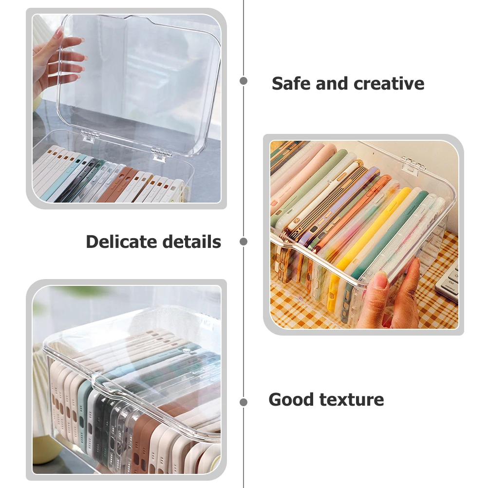 

Desktop Storage Box With Lid Large Capacity Plastic Organizing Box For Phone Case Makeup Accessories Multi-Functional Small