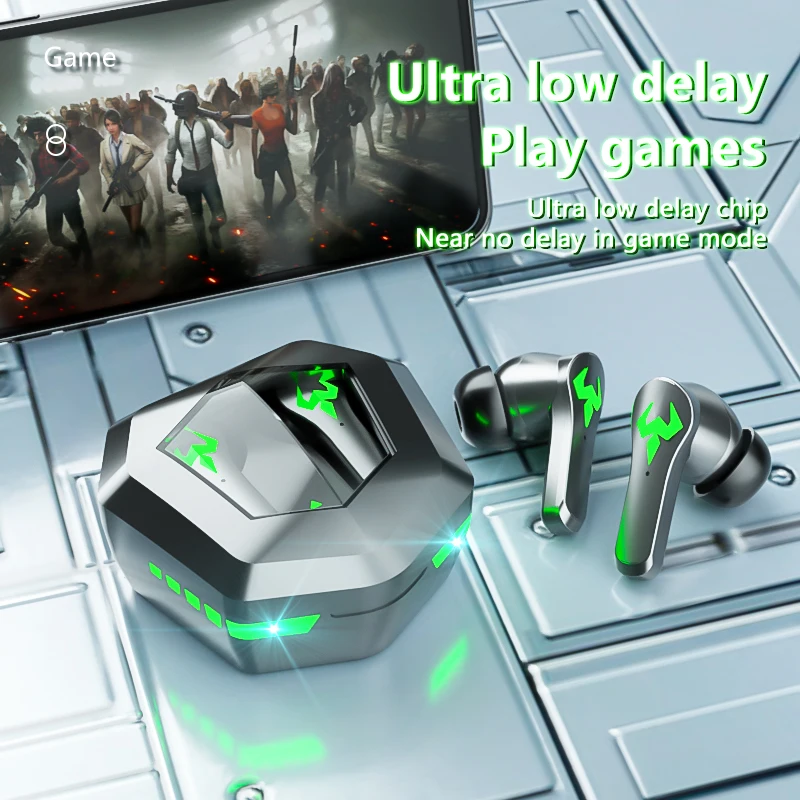 سماعة أذن للألعاب بلوتوث ، سماعة رأس لاسلكية ، صوت جهير ستيريو ، زمن استجابة منخفض ، وضع مزدوج مع ميكروفون