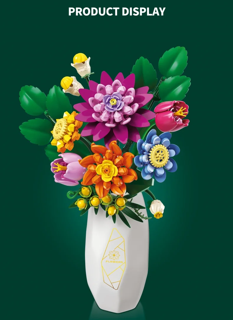 SEMBO Ewiger Blumenstrauß Bausatz MOC Rosen-Modell Bausteine Spielzeug Vase Heimdekoration Geburtstags-/Festtagsgeschenke – Detail 11