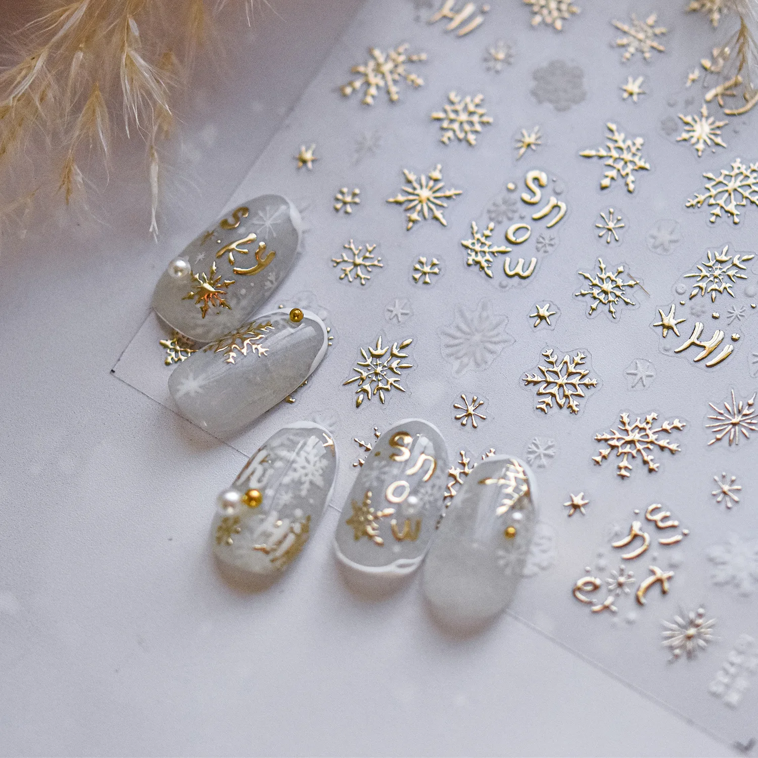 Cute Irregular Snowflake High Quality White Gold Silver Winter Nail Stickers Nail Art Decal Design Manicure Tool T-3734