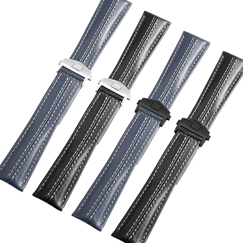 High Quality Genuine Leather Bracelet Watch Strap For Tag Heuer Carrera Series Porsche Co-branded Black 22mm Watchband