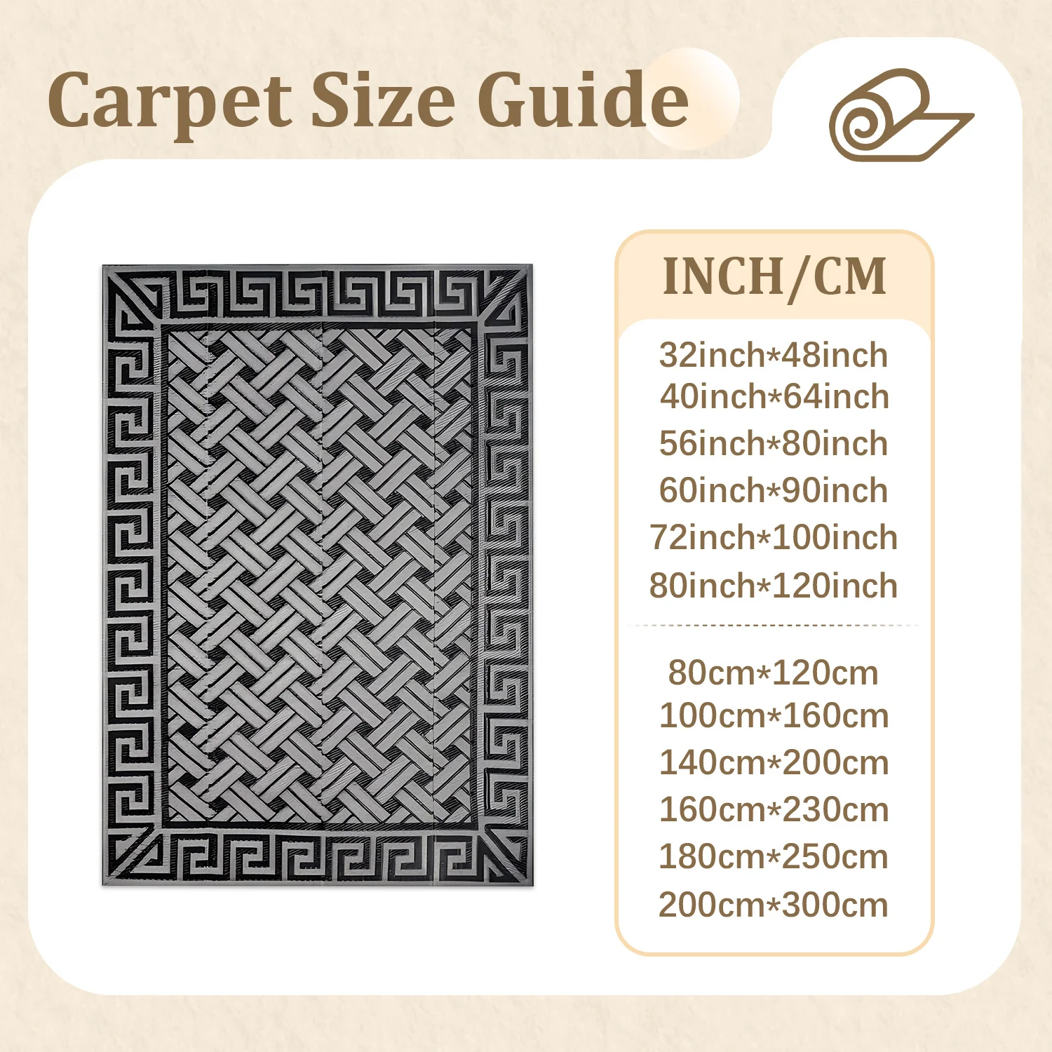 Large Indoor Area Rug, Soft Velvet Low Pile, Non-slip Dotted Backing, Machine Washable, Black & White Woven Greek Key Lattice Design for Living Room, Bedroom