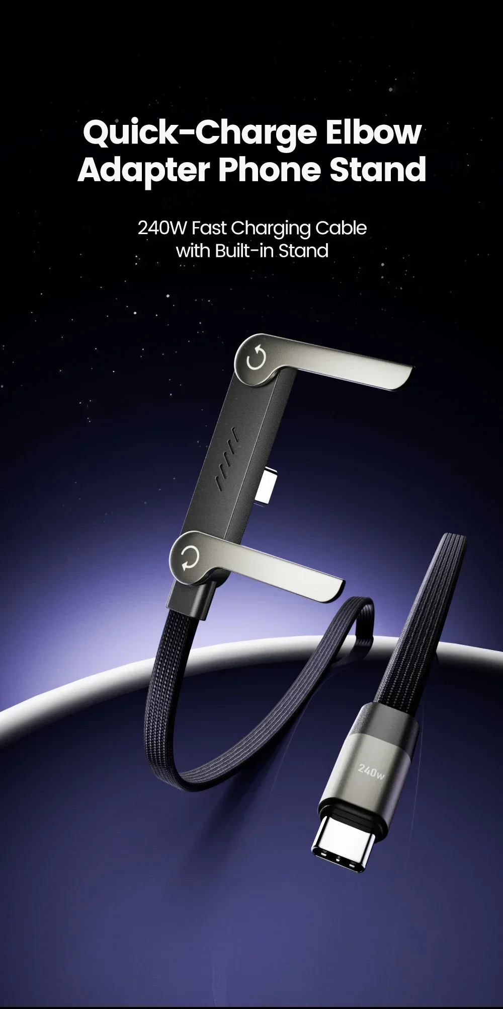 3/1 Stück Faltbares Ladekabel mit integriertem Ständer, Schnellladekabel für Telefon und Tablet, 240W Ultra-Schnelles Datenkabel, Telefonhalter – Detail 1