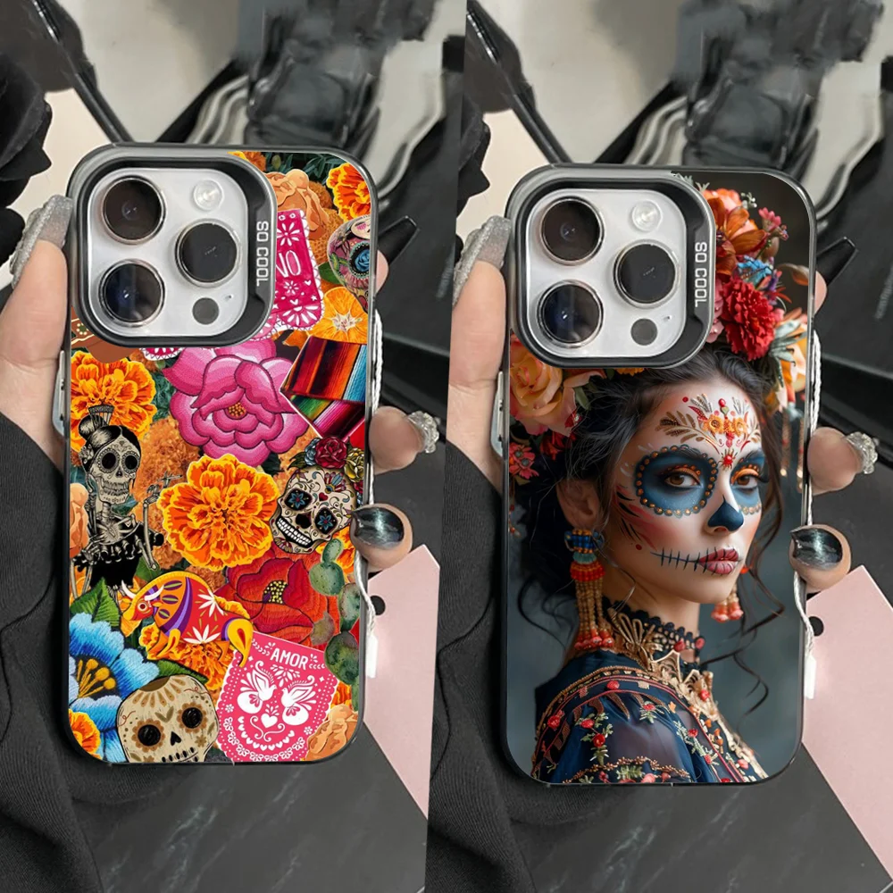 

Day of the Dead Mexican Catrina Skull Phone Case For iPhone 16,15,14,13,12,11,Pro,Max,Plus,Mini,XS Anti Fall Black Matte Bumper