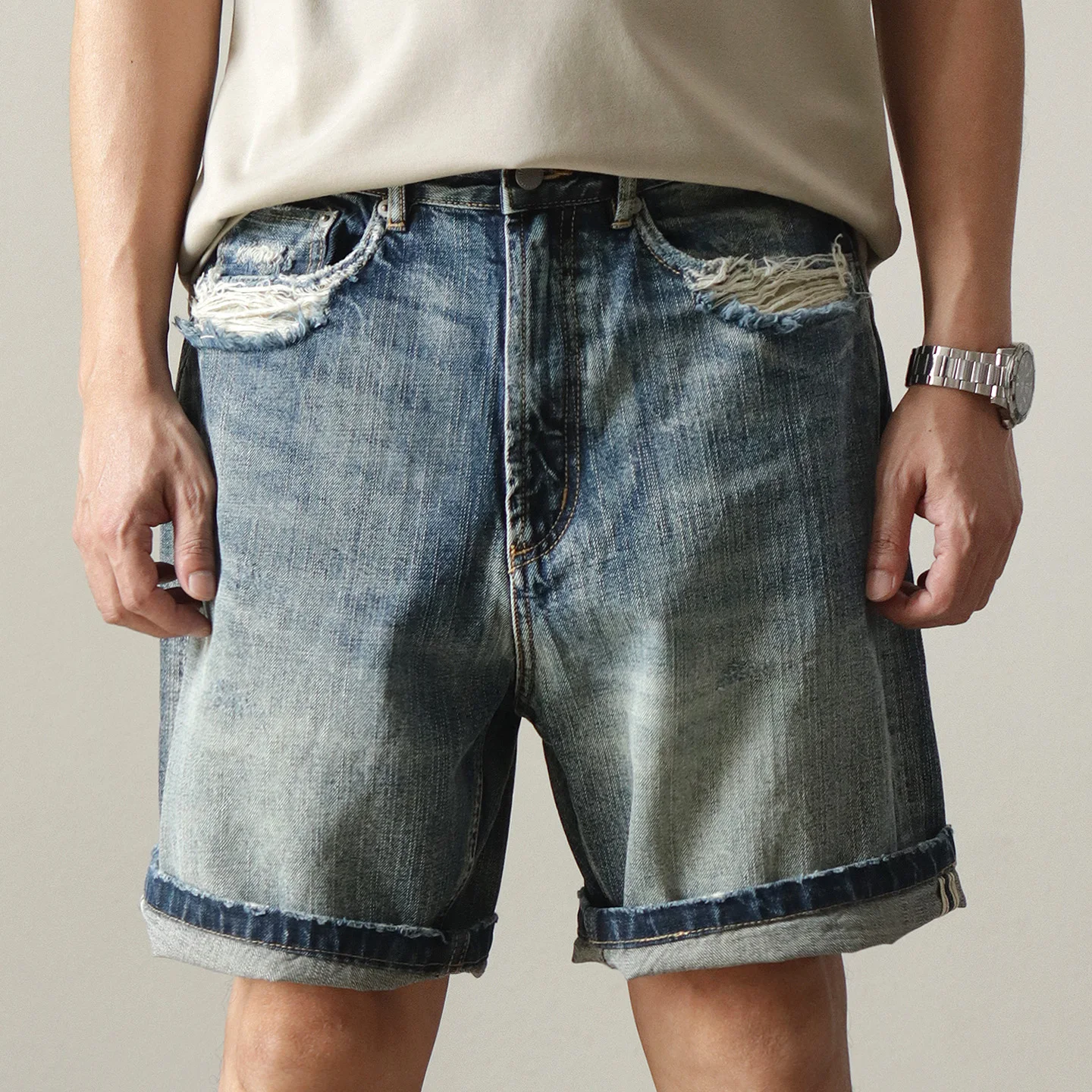 

Мужские джинсовые шорты Waed Vintage из чистого хлопка, свободные, прямые, повседневные, на пять пуговиц, летние, молодежные, со средней высотой талии