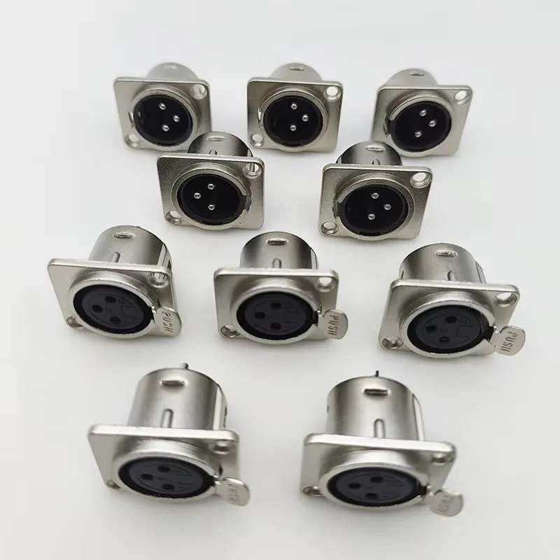 10 Stücke XLR 3Pin Männlich Weiblich Panel Audio Mikrofon Jack Stecker Stecker XLR Metall Buchse Silber