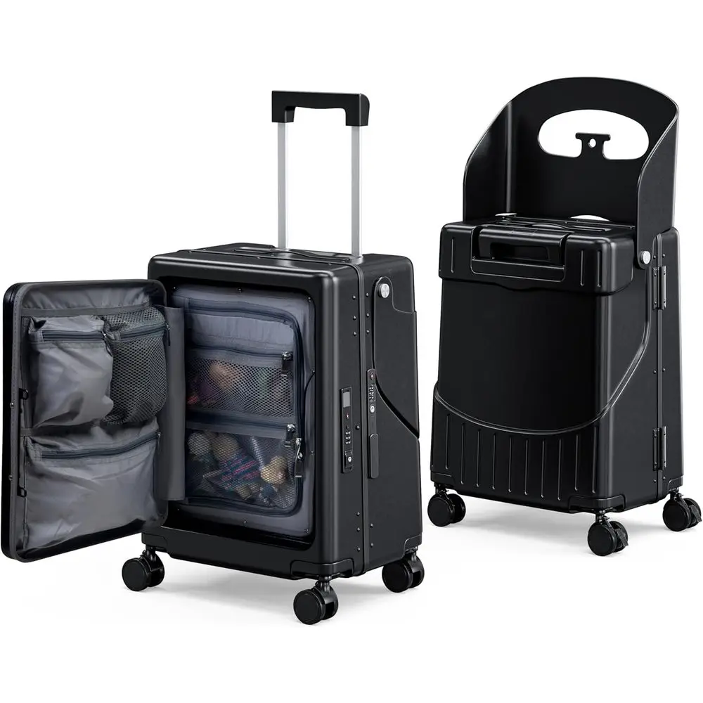 

20 Inch Carry-On Luggage with Built-In Seat, Front Opening, USB Port, and 360° Spinner Wheels for Kids & Adults, TSA-Approved