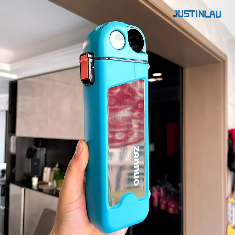 JUSTINLAU 350ml Plastic Water Bottle Leak-proof Square Cup Sports Bottle with Lockable Lid&Scale for Outdoor Sports Travel Cup