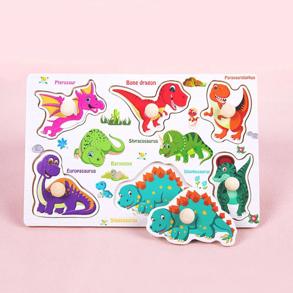 1pc 木製ジグソーパズル子供モンテッソーリゲーム教育玩具子供のための動物果物形状ハンドグリップボード木製パズル