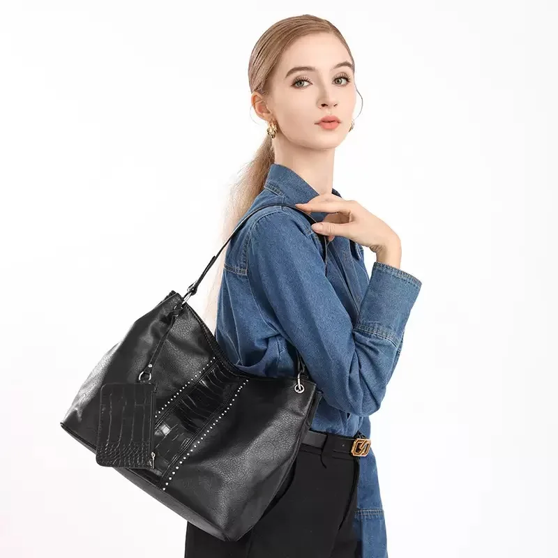 

Вместительная ретро-сумка-тоут с кнопками, сумка-мать-и-дитя, весна-лето 2025, повседневная сумка через плечо, однотонная