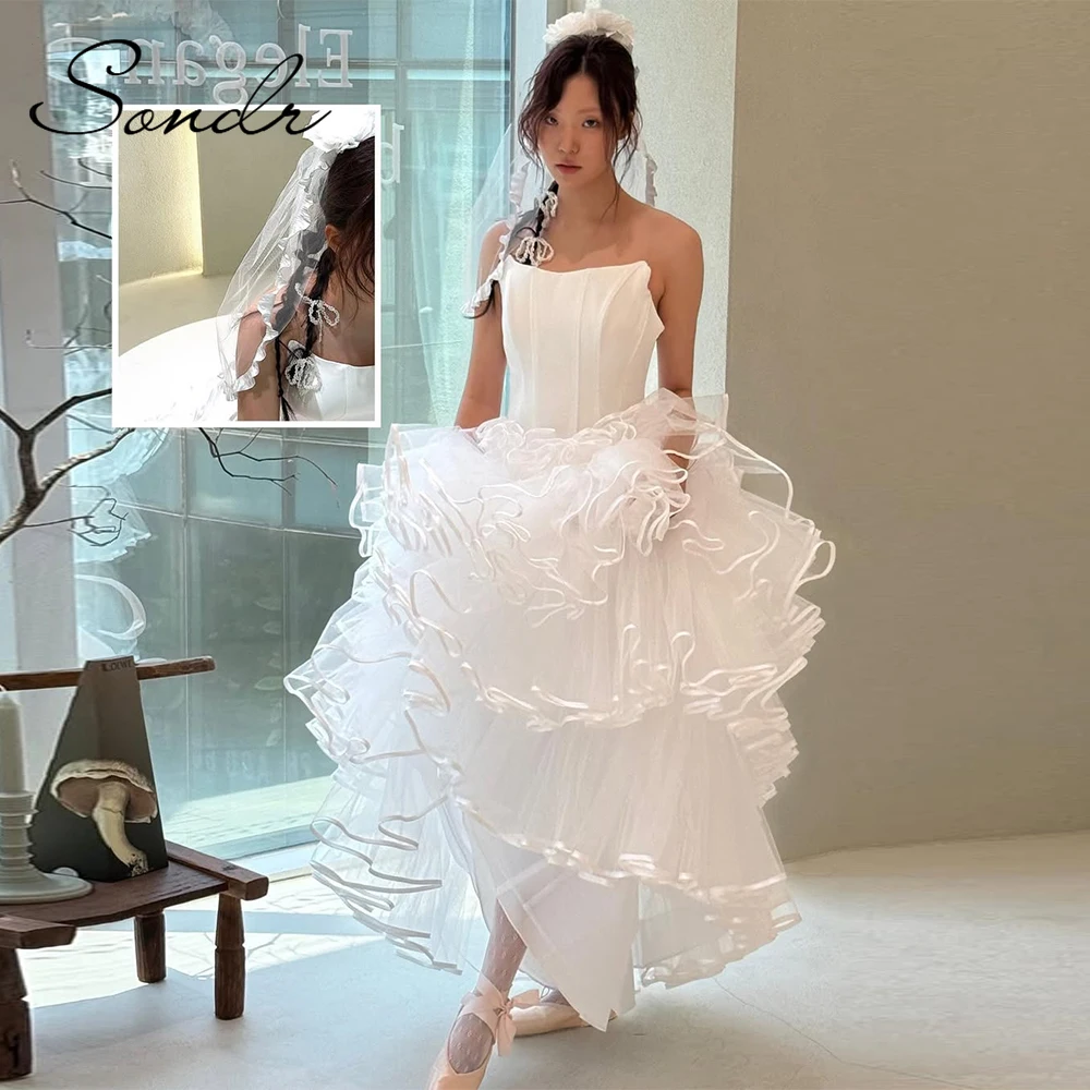 

Sondr Luxury Korean Wedding Dresses Customized Strapless Tiered Ruffled Wedding Party Gown Bridal Outdoor Wedding Snap Dresses