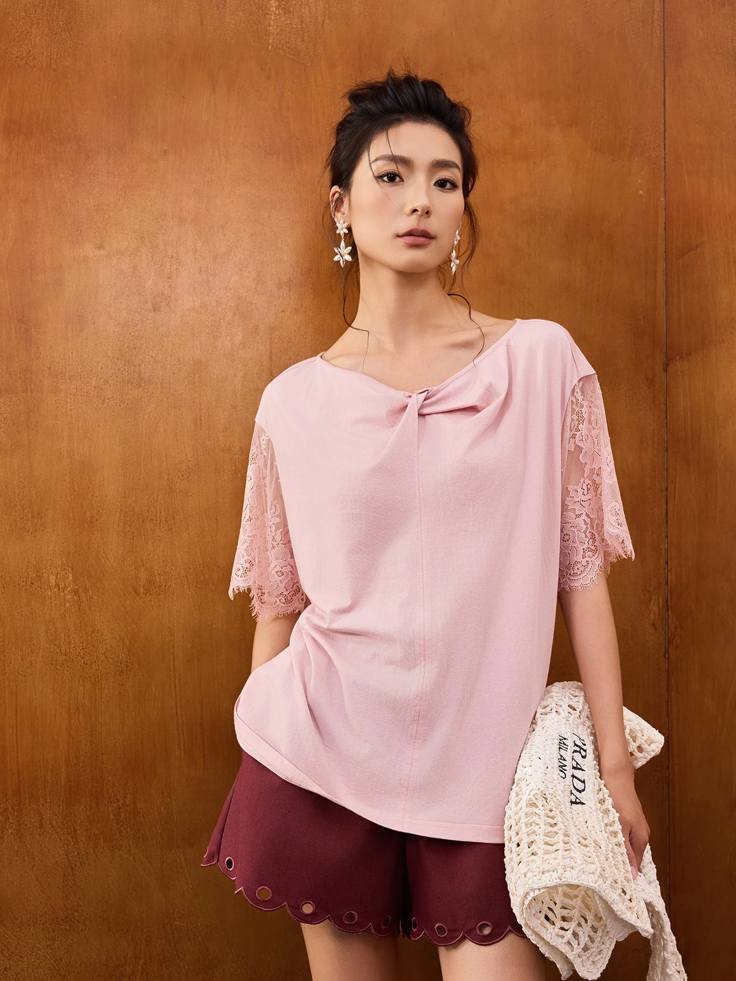 

Jiancha Summer New Women's Pink ort Sve irt Loose Fit Simple Sle Cotton Blend Casual round Ne ort Length