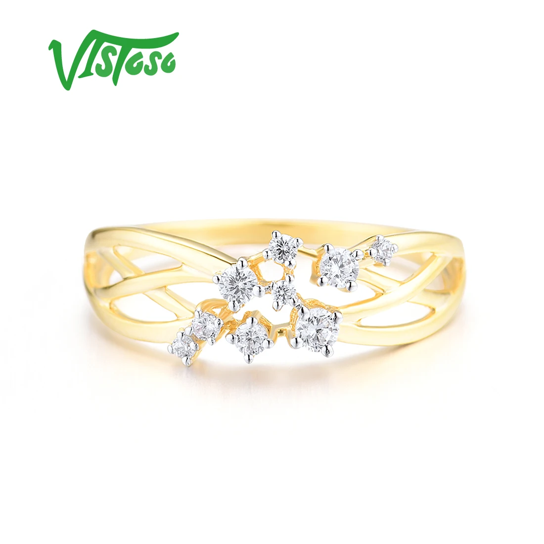 VISTOSO Authentic 14K 585 Yellow Gold Rings For Women Sparkling Diamond Exquisite Wedding Engagement Fine Gifts Jewelry