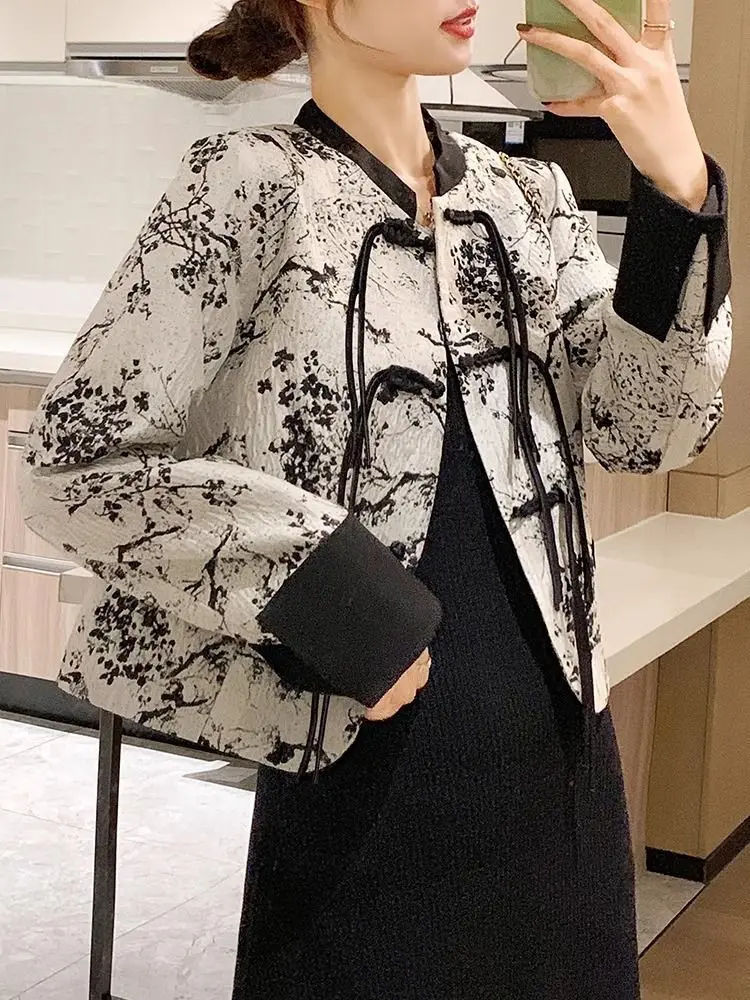 Improved National Style Vintage Modern Hanfu Embroidery Women Jacket Black Chinese Tang Suit Top Women Spring Autumn New