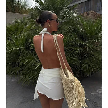 Halter Micro Bikini Set with Sarong Skirt 2 Two Pieces Micro Bikini 2026 Sexy Swimsuit Women Halter Swimwear Biquini Female Solid Bodysuit Bathing Suits Sarong Mini Skirt 2