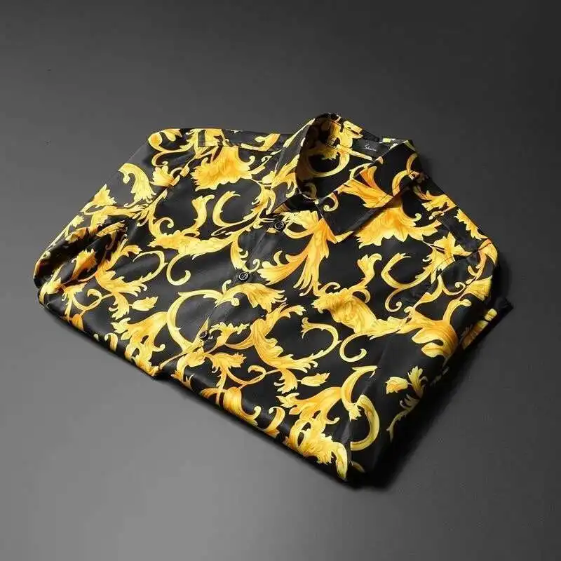Luxury Gold Paisley Baroque Shirt  2020 Autumn Long Sleeve Casual Shirt Slim Fit Camisa Masculine Gold Black Chemise Homme 5xl
