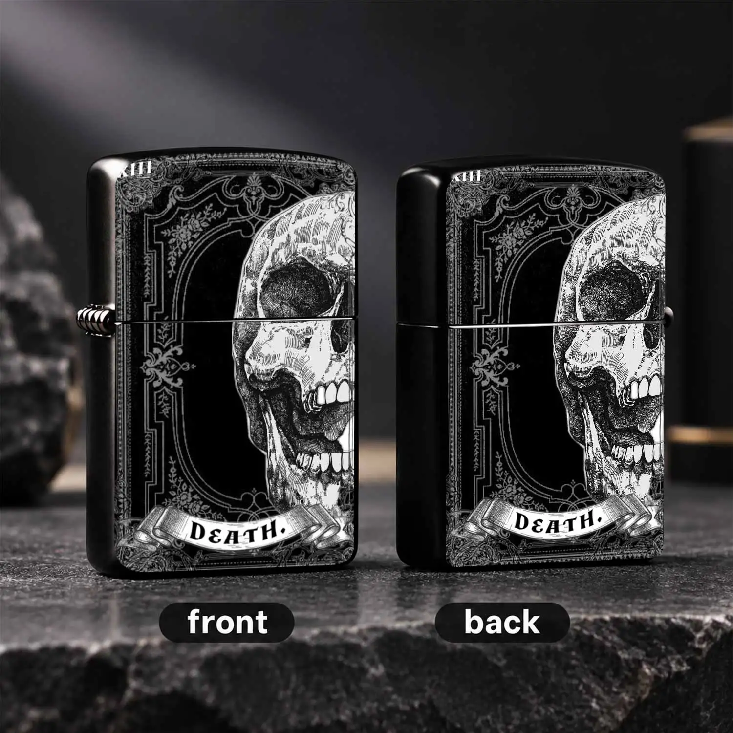 Vintage Tarot Card No.Xiii Death Skull Etched Retro Dark Aesthetic Durable Housing  Windproof Durable Portable Pocket For Outdoor Camping Daily Use Unique Collectible Gift For Gothic Style Enthusiasts Boyfriend A Fun And Humorous Lighter