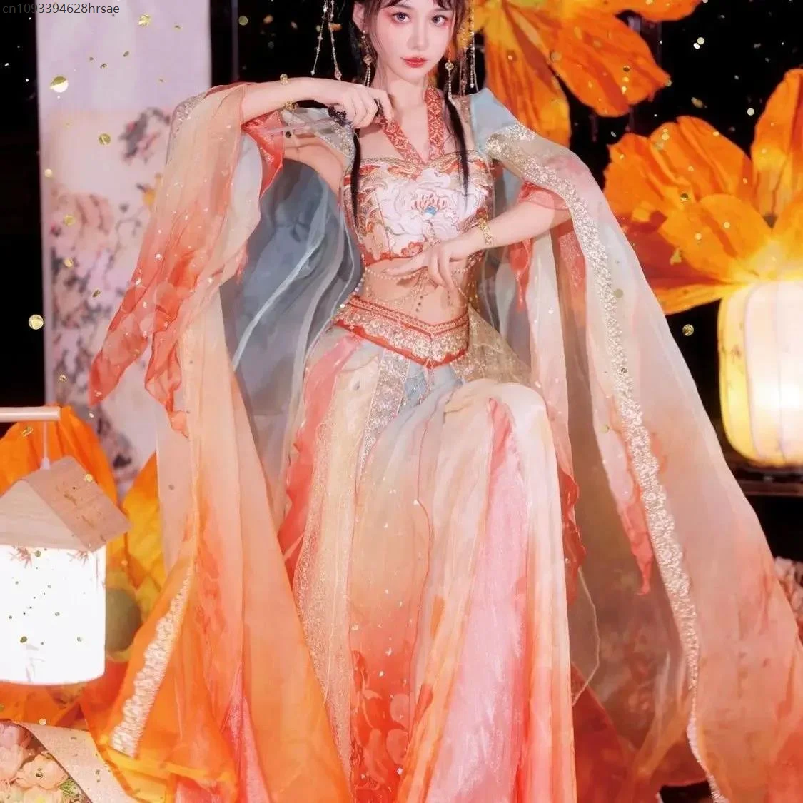 

2025 Strapless Hezi Skirt Dancer Traveling Shooting Classical Dress Red Silk Koi Fish Exotic Charm Flying Indian Goddess Hanfu