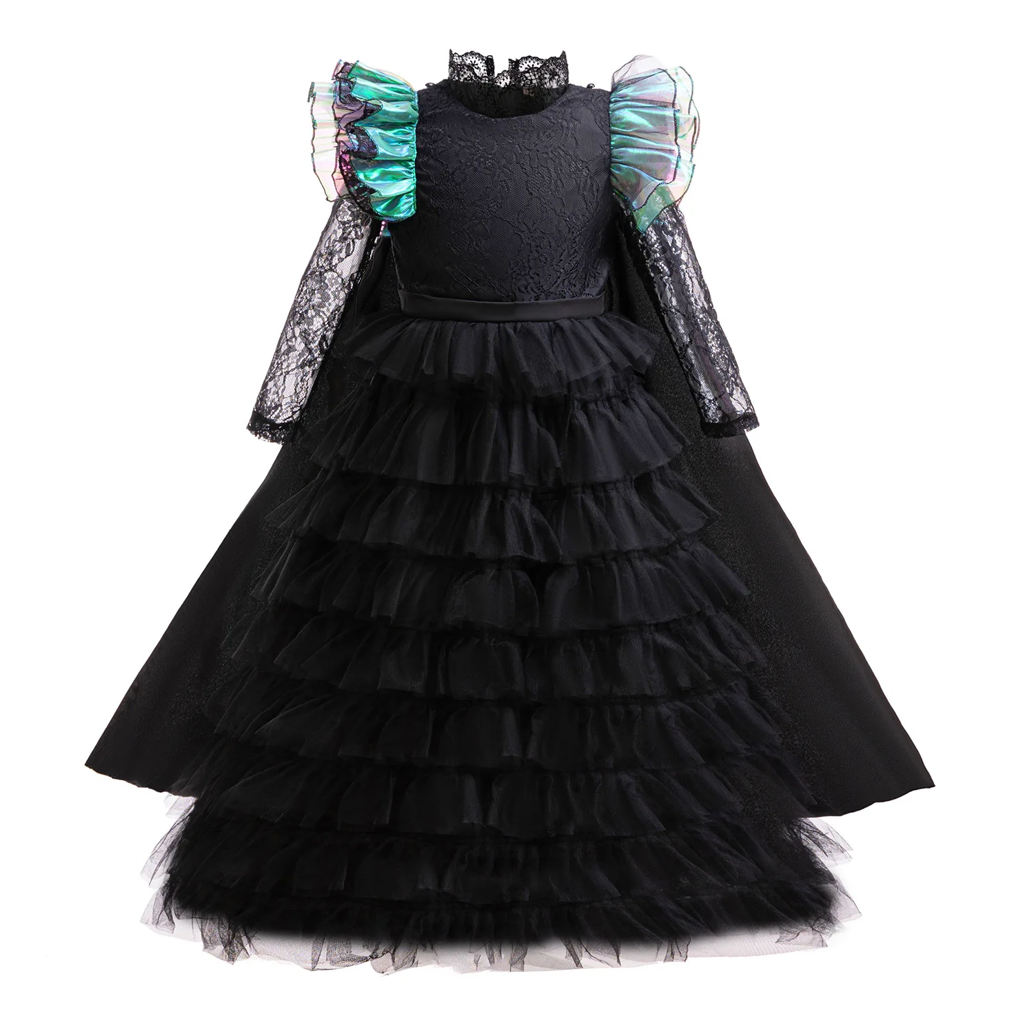 Halloween Wicked Costume Kids Princess Cosplay Black Lace Dress Elphaba Witch Clothes Carnival Role-playing Costume