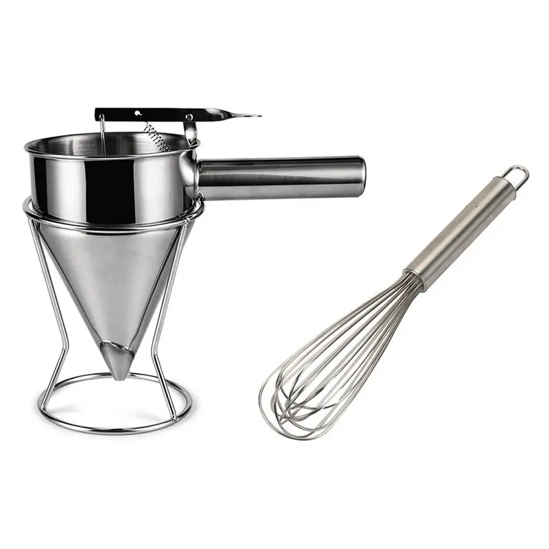 2026 + 1 موزع عجين فطيرة قمع الخبز من الفولاذ المقاوم للصدأ + حامل ثابت مع مجمع العجين