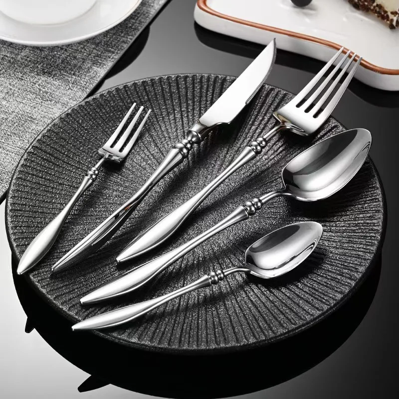 

3/4/5/6PCS French 304 Stainless Steel Cutlery Set Pointed Tail Handle Spoons Knife Forks High-end Kitchen Restaurant Tableware