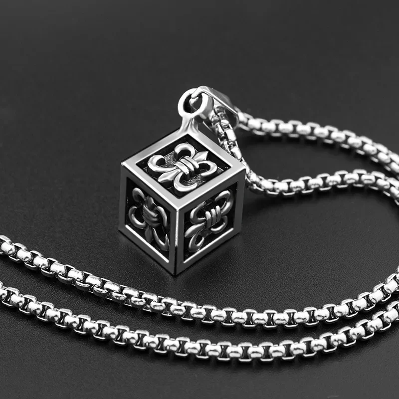 Fashion Three-dimensional Square Cross Necklace Picture Engraving Pendant Trendy Women Couple Pendant  Necklace  Jewelry Gift