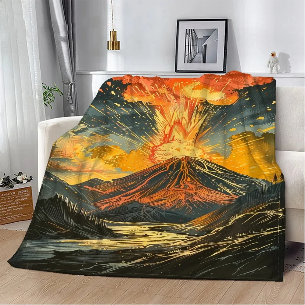 

Volcanic Eruption Picnic Throw Blanket King Size Microfiber Bedding Custom Blankets & Throws Home Interior Fluffy Plaid Knee Nap