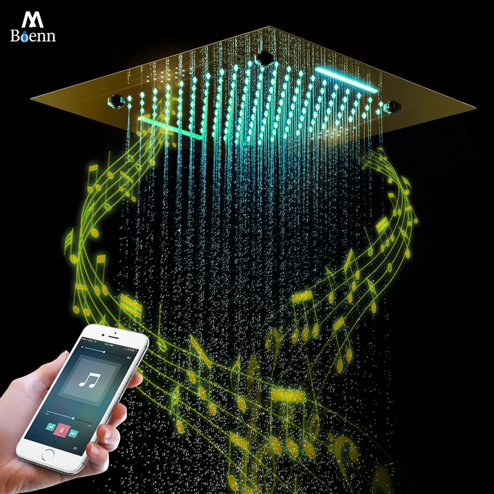 

M Boenn 20 Inch Black Shower Head Rainfall Luxurious Hotel LED Showers Bathroom Music Emotional Appeal Couple Gold Shower System
