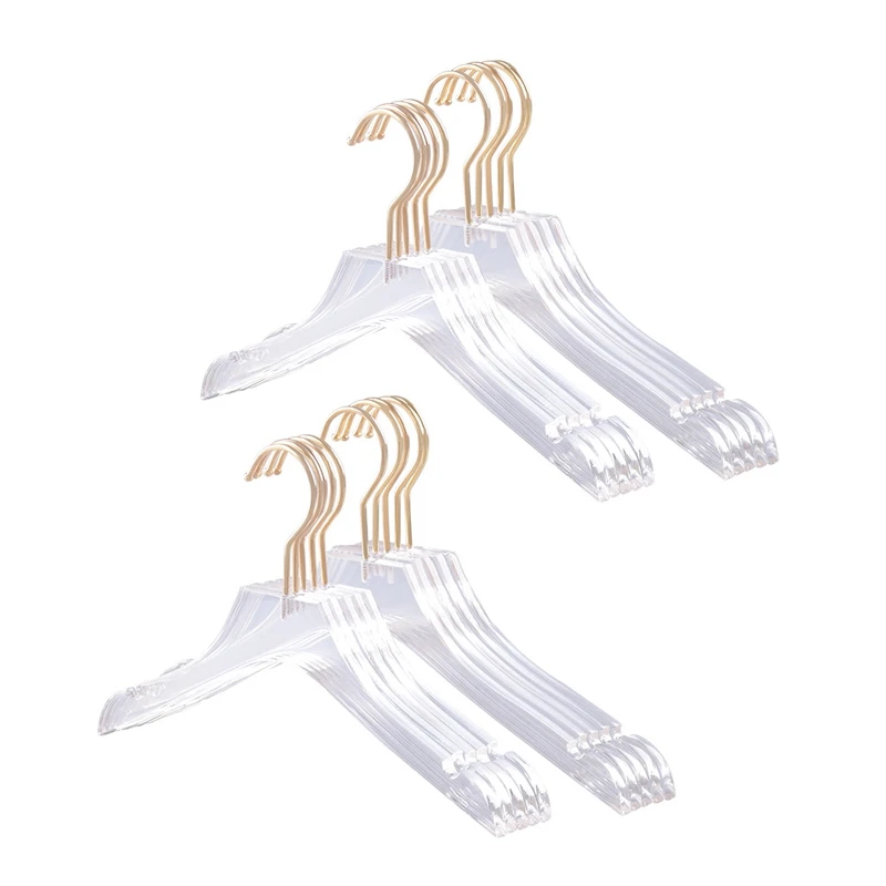 10 Pcs Clear Acrylic Clothes Hanger With Gold Hook, Transparent Shirts Dress Hanger With Notches For Lady Kids L