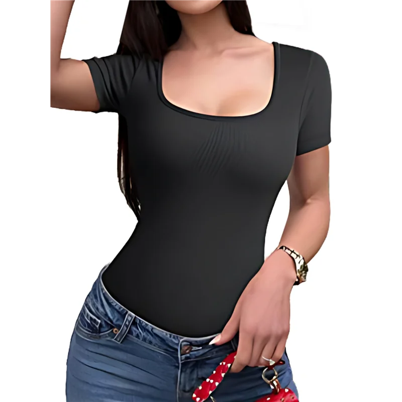 

ABRT-Women's 2 Piece Bodysuits Ribbed Square Neck Short Sleeve Bodysuits