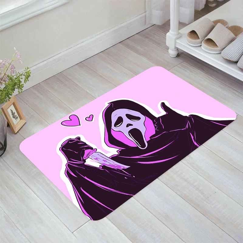 

Pink Ghost Face Floor Mat Living Room Home Kitchen Carpet Doormat Entrance Door Carpets Balcony Rugs Foot Rug Mats Bathroom Bath