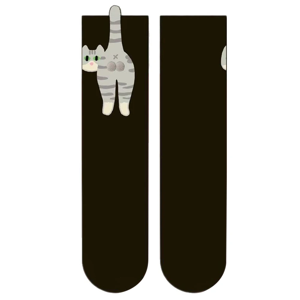 2 uds calcetines de animales de dibujos animados con bolas calcetines de algodón suave calcetines de tubo medio de gato transpirables para el hogar dormitorio