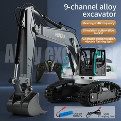 Huina 1:24 Alloy 9Ch Remote-Controlled Crawler Excavator Dump Truck Construction Card Excavation Children's Toys