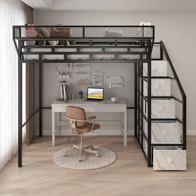 Upper bunk multifunctional suspended bed space-saving apartment single upper floor elevated bed duplex loft iron frame bed under