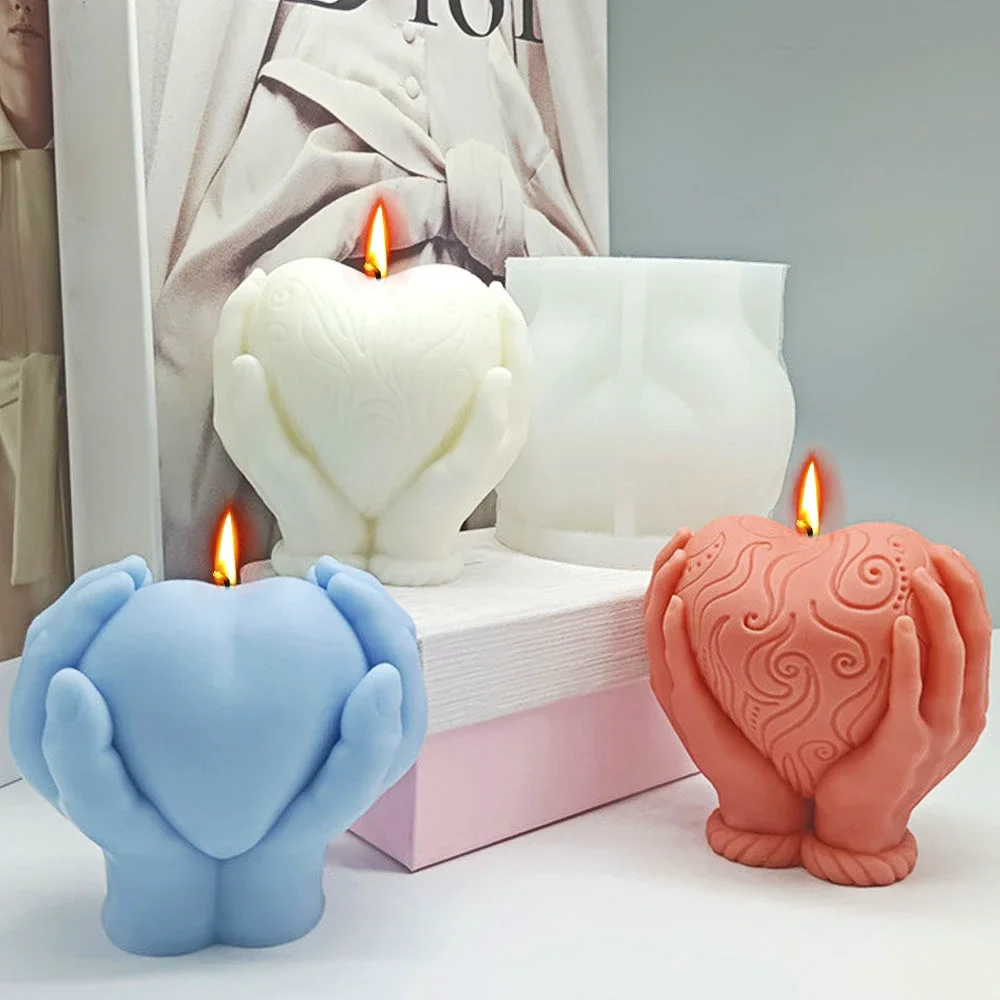 Hand Hold Love Candle Making Tool Relief Pattern Heart Soap Plaster Silicone Mould Wedding Chocolate Decor Valentine\'s Day Gift