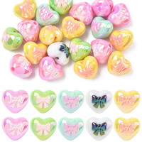 20Pcs Iridescent UV Plated Beads, Heart & Bowknot Opaque Acrylic Beads, Mixed Color DIY Jewelry Making Accessories