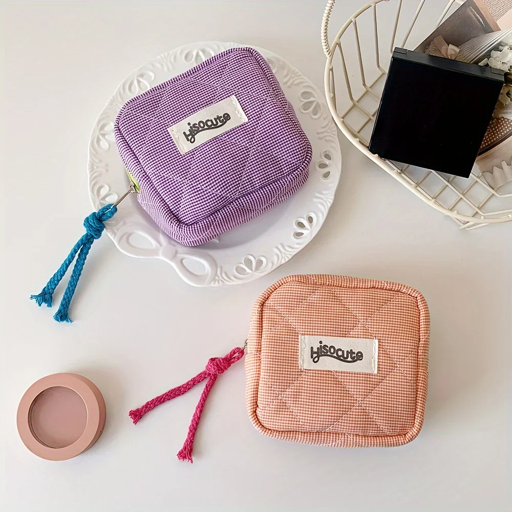 Korean Style Minimalist Cosmetic Pouch,Small Square Makeup Bag with Zipper, Portable Storage for Lipstick, Coin Purse for Women