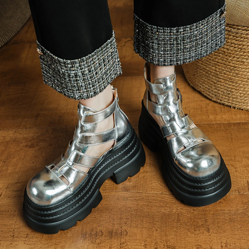 

Summer Chunky Women's Sandals Open Toe Platform Genuine Leather Metal Belt Buckle Sexy platform Women's Shoes