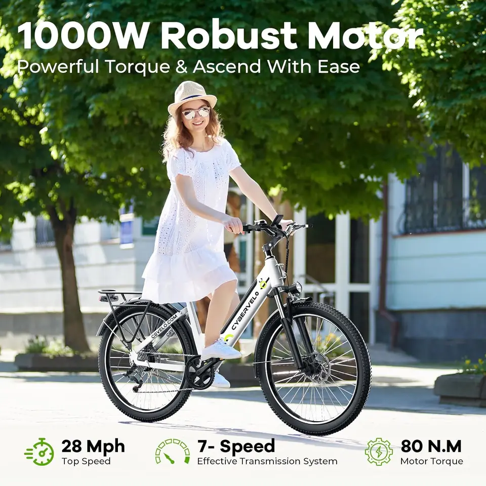 Cybervelo 750W Peak Electric Bike for Adults,up 80 Miles Removable Battery Ebike, 26" Electric E Bike with 7-Speed,Adult Electri image 19