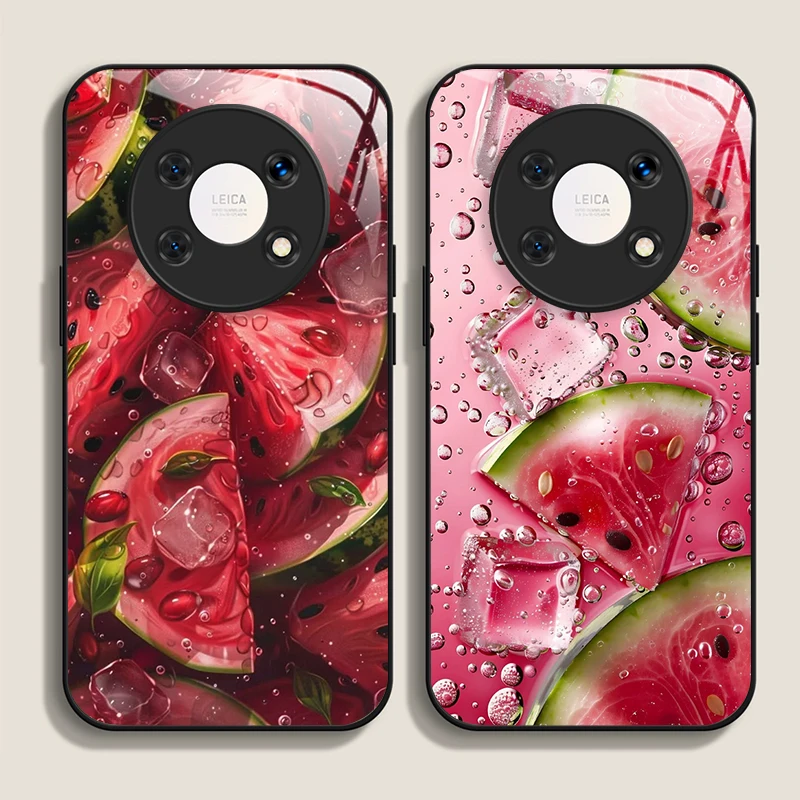 

2D Flat - Creative Watermelon Pattern Tempered Glass Phone Case for Huawei Nova 13 12 11 10 SE Mate 60 40 Pro+ P60 P40 5G Covers
