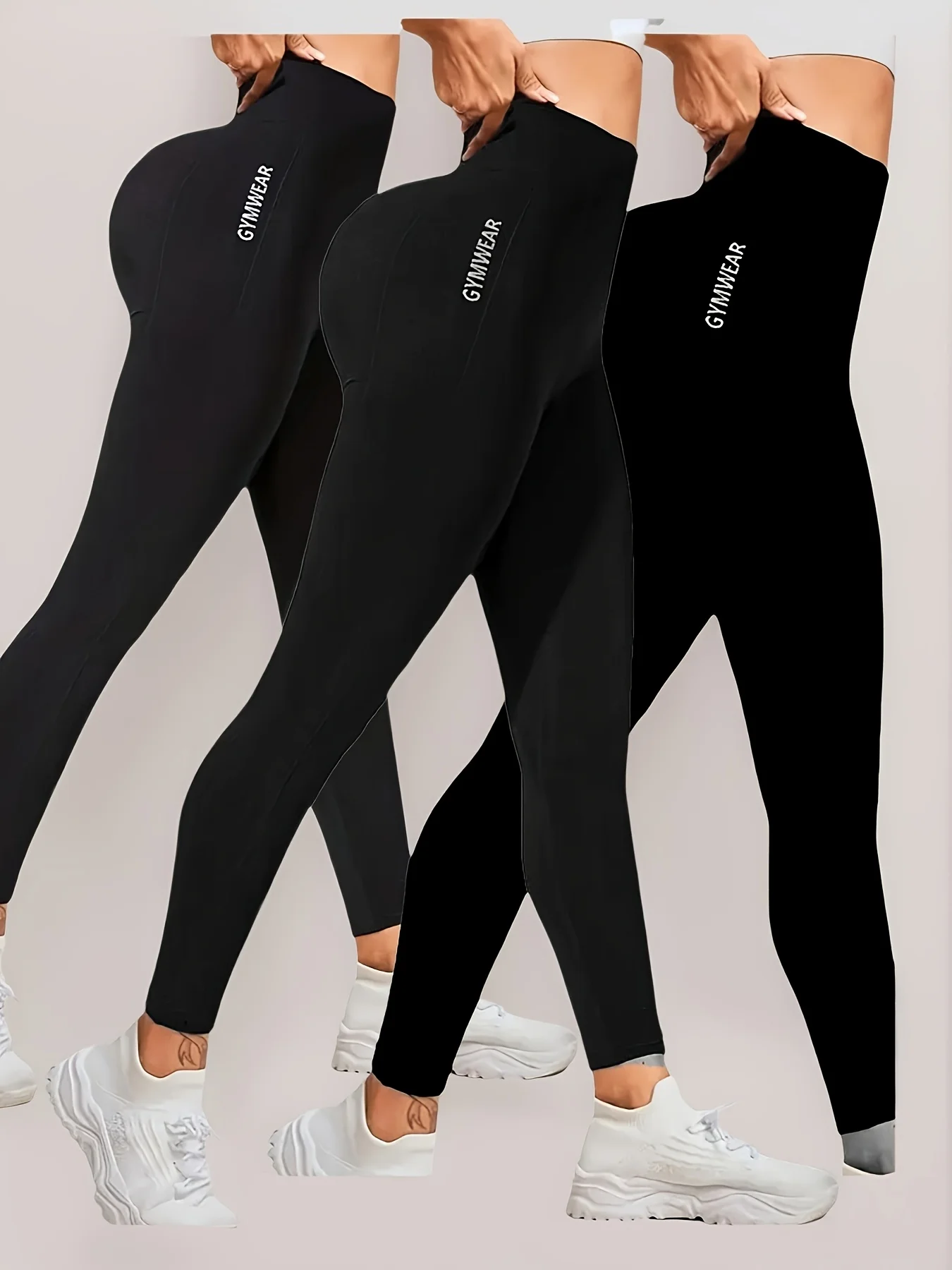 3PCs Black Letter Print Yoga Leggings Women High Waist Seamless Butt Lifting Tummy Control Fitness Workout Tights Gym Sportswear