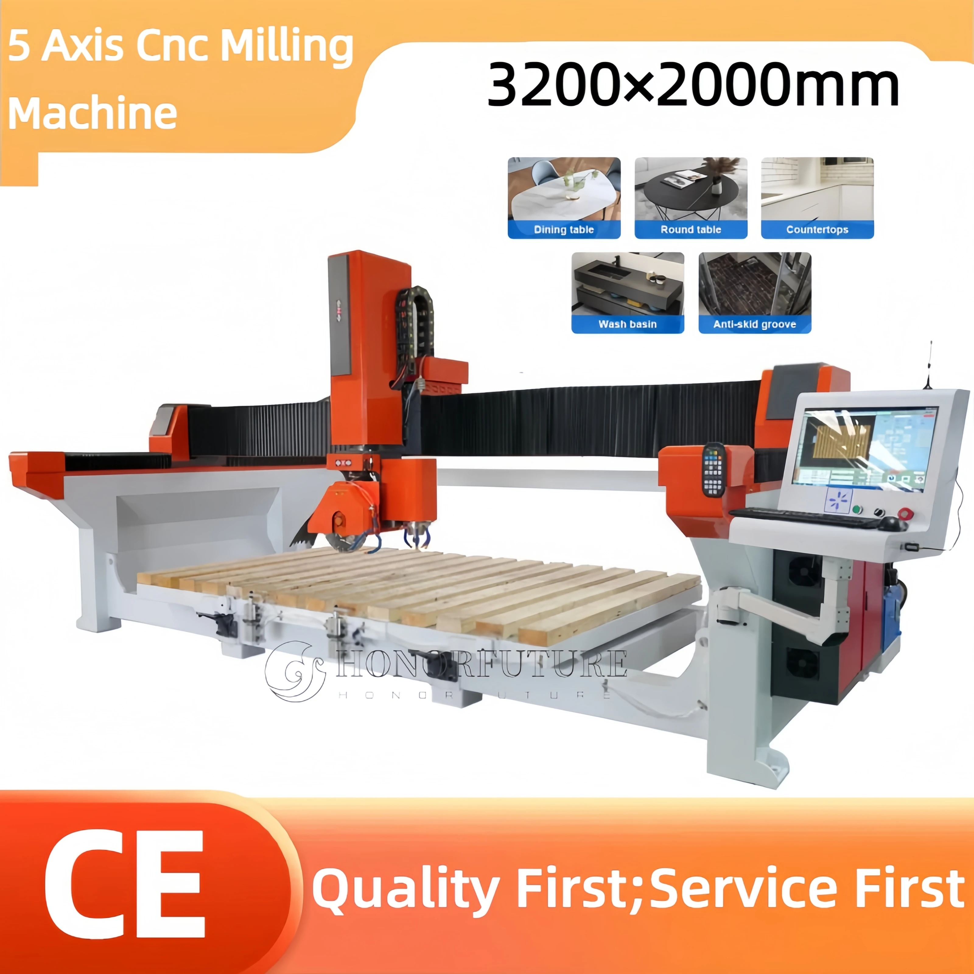 High Quality 5 Axis Quartz Granite Marble Stone CNC Milling Cutting Bridge Saw Machine 3220 Wholesale Price