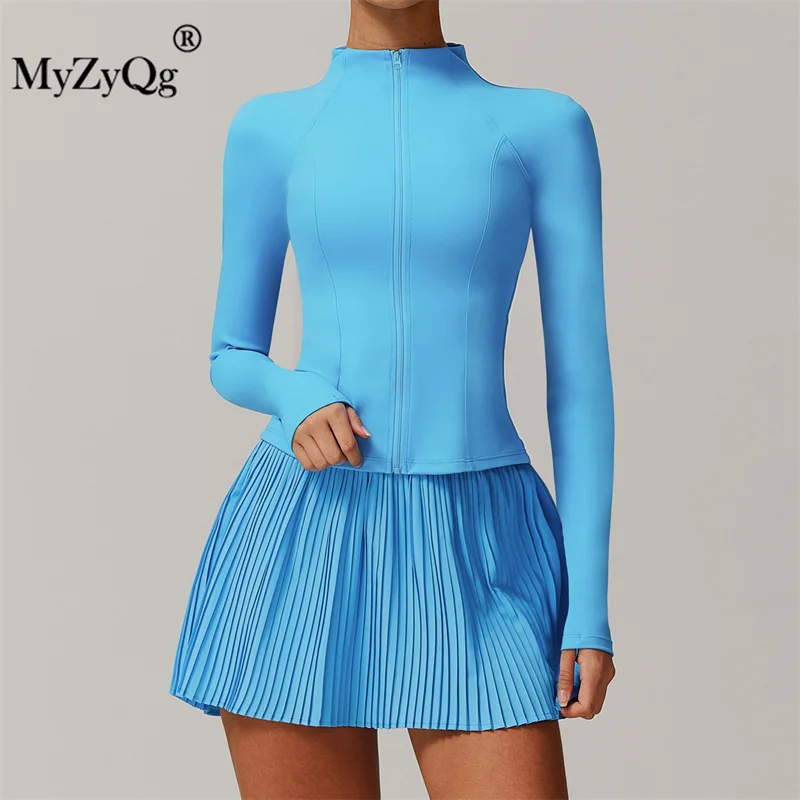 MyZyQg Women Long Sleeve Zipper Jacket T-shirts Skirts Sets Sports Fitness Running  Suit Fitness Running 2 Piece Sets Outfits