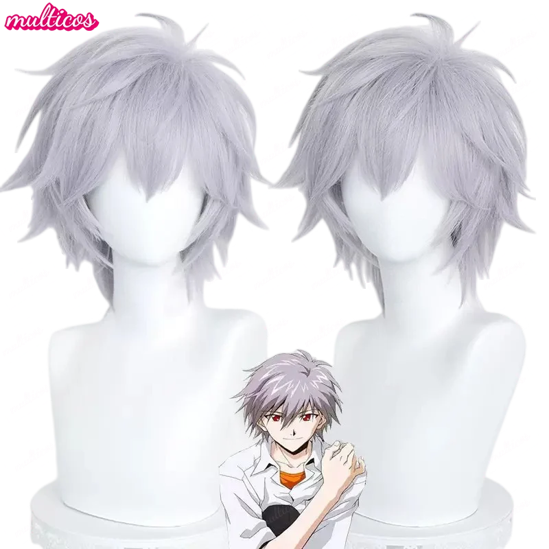 

Парик для косплея Kaworu Nagisa из высококачественного ЭВА, термостойкие короткие синтетические волосы фиолетового и серого цвета для косплея аниме, с шапочкой