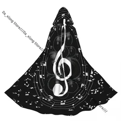 Medieval Halloween Cosplay Cloak Hooded Coat Musical Notes Staff Background Cape Coat Long Trench Costume Wizard Cloak