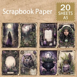 20 Sheets A5 Size Purple Theme Girl Owl Black Cat Forest Wolf Background Vintage Grunge Journal Planning Scrapbooking