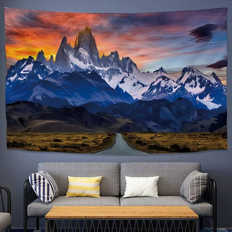 VIKAMA Snow Peak Mountain Tapestry Natural Landscape Wall Hanging Wilderness Aesthetic Bedroom Living Room Polyester Decor