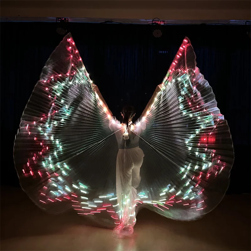 

LED Light Up Isis Wings Colorful Luminous Belly Dance Wings with Telescopic Stick Stage Performance Carnival Party Photography
