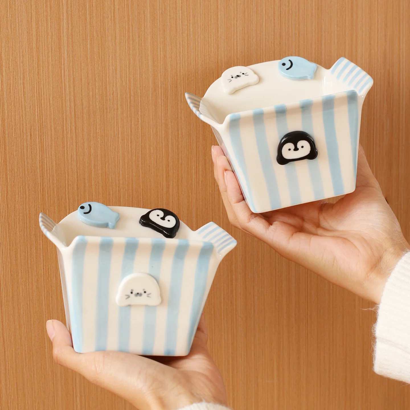 1 Stück Pinguin-gestreifte Keramikschale, Schale für Fischchips und Brathähnchen, exquisite und stilvolle Keramik-Snackschale, geeignet als dekoratives Tischgeschirr für Zuhause, Dessertschale für Partys, Aufbewahrungsschale für Gabeln und Löffel, Geschenk, Feiertagsdekoration. – Detail 2